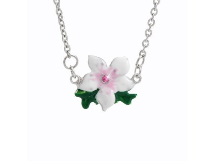 Nahrdelnik z bizuterni slitiny kvet s barevnym smaltem a krystaly Swarovski White