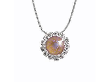 Nahrdelnik z bizuterni slitiny kvet poskladany z krystalu Swarovski Cappuccino