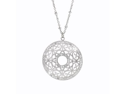 Ocelovy nahrdelnik detailne prorezavany ornament v kruhu s krystaly Swarovski Crystal