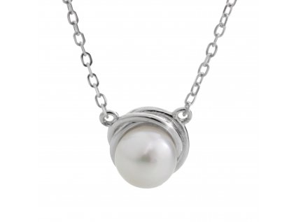 Stribrny nahrdelnik s ricni perlou v kovovem venecku bez krystalu - a (Stribro 925/1000)