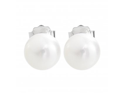 Stribrne nausnice puzety samostatna ricni perla White - a (Stribro 925/1000)