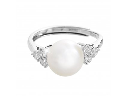 Stribrny prsten ricni perla a tri krystaly Swarovski Crystal - a (Stribro 925/1000)