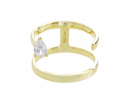 Pozlaceny stribrny prsten dva kruhy zdobeny Kubickym zirkonem Crystal ve tvaru kapky  - a (Stribro 925/1000)