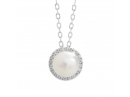 Stribrny nahrdelnik s ricni perlou a obvodem krystalu Swarovski Crystal - a (Stribro 925/1000)