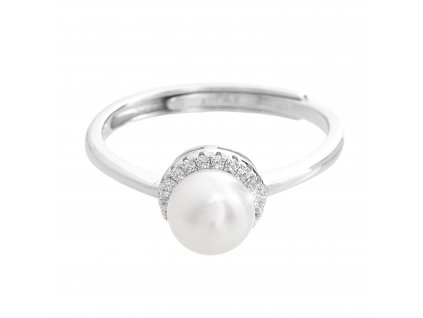 Stribrny prsten s ricni perlou a obvodem krystalu Swarovski Crystal - a (Stribro 925/1000)