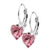 Náušnice klapky z bižuterní slitiny s malým krystalem tvaru srdce Swarovski Light Rose