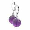 Ocelové náušnice klapky s přívěskem minerální kuličky Amhetyst