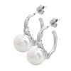 Ocelové náušnice puzety s perlou na nepravidelném kroužku White