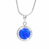 Stribrny nahrdelnik s kulatym opalem a krystaly Swarovski Dark Blue velky (Stribro 925/1000)