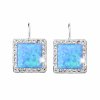 Stribrne nausnice klapky s ctvercovym opalem a krystaly Swarovski Blue velke (Stribro 925/1000)