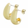 Zlate ocelove nausnice puzety kovova prohnuta kapka bez krystalu- b
