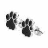 Ocelove nausnice puzety psi tlapka s cernym smaltem- b