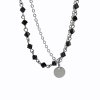 Ocelový náhrdelník dvojitý z ketlovaných korálků Swarovski Jet