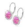 Stribrne nausnice klapky s kulatym opalem a krystaly Swarovski Light Fuchsia velke (Stribro 925/1000) - B
