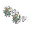 Stribrne nausnice puzety s kulatym opalem a krystaly Swarovski Mix Green male (Stribro 925/1000) - B