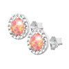 Stribrne nausnice puzety s kulatym opalem a krystaly Swarovski Peach Pastel male (Stribro 925/1000) - B