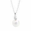 Stribrny nahrdelnik s ricni perlou a jednim krystalem Swarovski Crystal - a (Stribro 925/1000)
