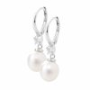 Stribrne nausnice visaci s ricni perlou a jednim satonem Swarovski Crystal - b (Stribro 925/1000)