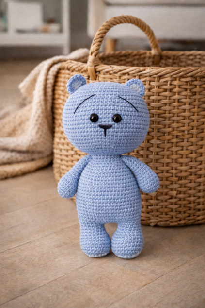 plyšák fialovo modrý medvídek háčkovaný