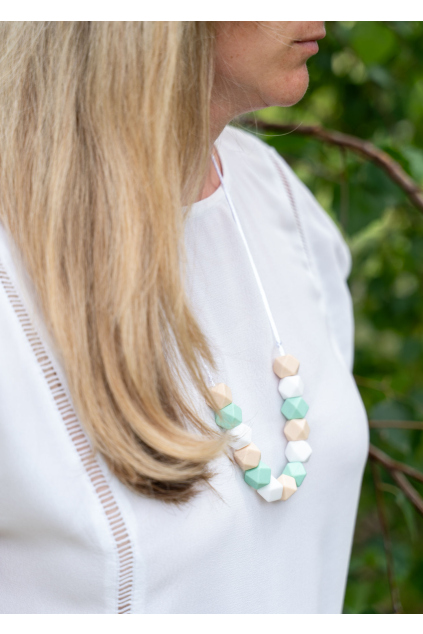 Silikonové kojicí korále, perlová oáza, hexagon, náhrdelník na krk | Jsem máma