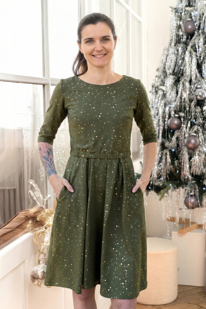 Kojící šaty bavlněné khaki společenské česká značka