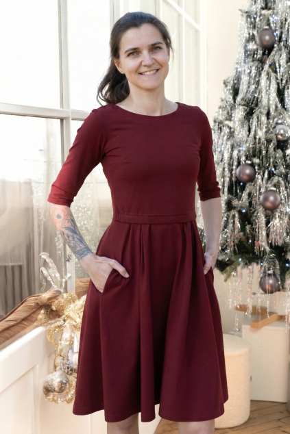 Společenské kojicí šaty bordo červené bavlněné Jsem máma