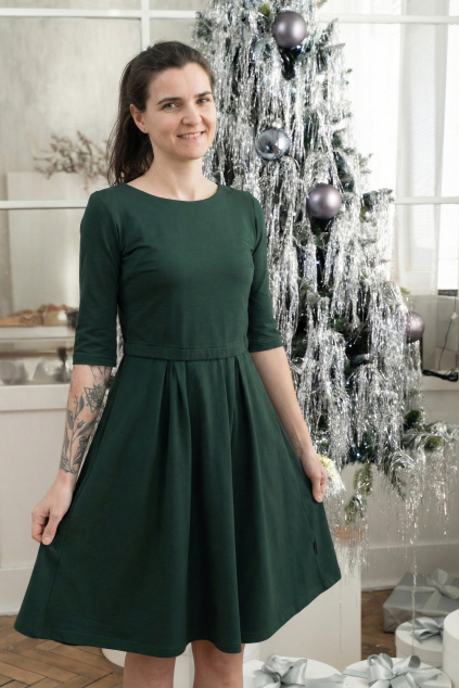 Kojící těhotenské a kojící šaty lahvově zelené Jsem máma