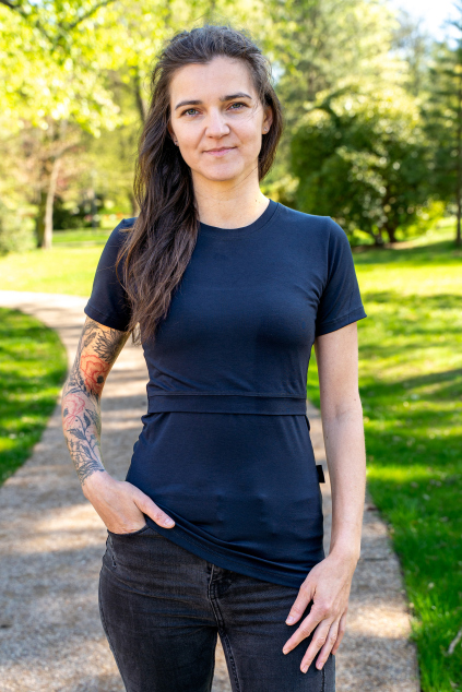 Bambusové kojicí tričko Navy blue Jsem máma