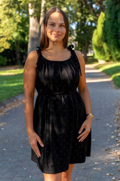 Letní kojící čaty na ramínka bavlna černé s puntíčky