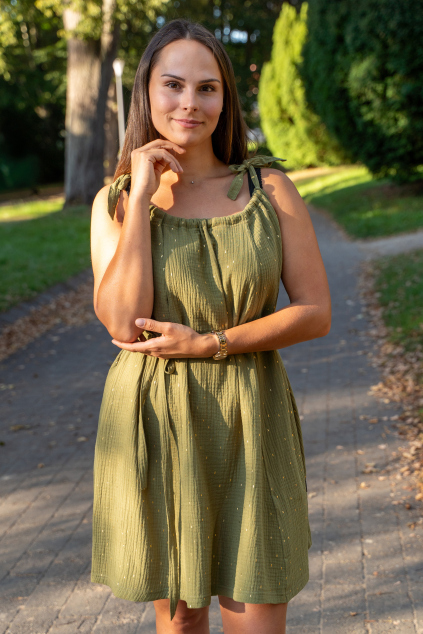 Dámské kojící mušelínové šaty na ramínka khaki