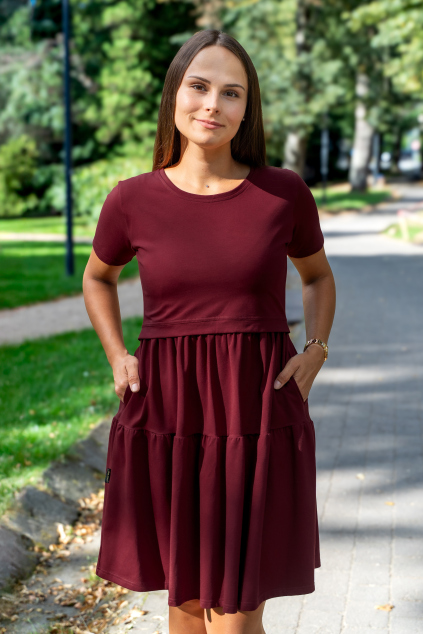 Červené vínové kojící šaty bavlna česká značka letní