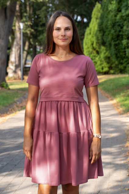 Růžové těhotenské šaty na svatbu kojící růžové šaty bavlněné Jsem máma