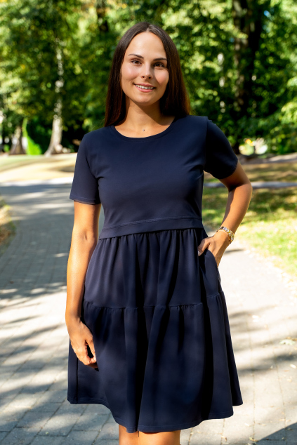 Společenské kojící a těhotenské šaty tmavě modré na svatbu na křtiny bavlněné