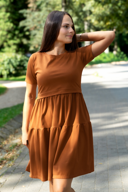 Kojící a těhotenské šaty okrové hořčicové na svatbu na křtiny