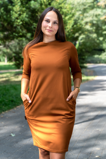 kojící šaty se skrytými zipy hořčičné šaty na jaro podzim bavlněné