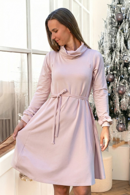 Růžové společenské kojící a těhotenské šaty se skrytými zipy na svatbu na křtiny na promoci teplé zimní šaty