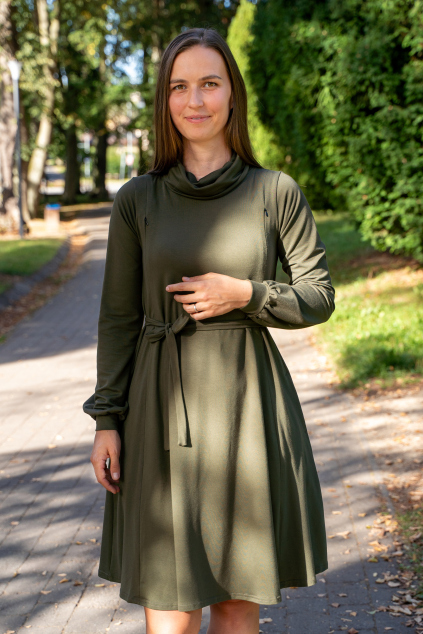 Zimní bambusové šaty s rolákem – khaki | Jsem máma