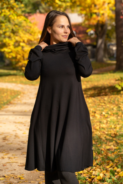 Zimní bambusové kojicí šaty se skrytými zipy – černé