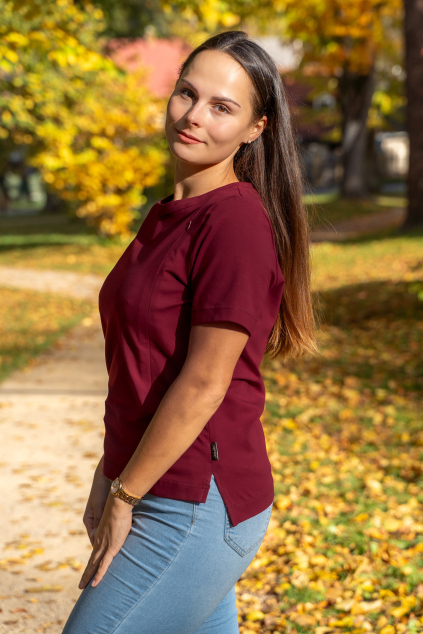 Červené vínové bavlněné kojicí tričko se skrytými zipy výhodný set triček