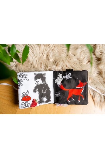 Kontrastní hmatová knížka černobílé leporelo pro miminka