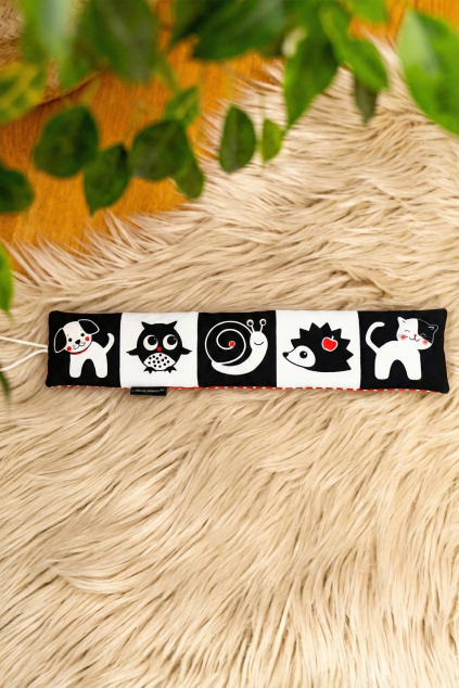 Kontrastní mini leporelo pejsek a domácí zvířátka pro novorozence černobílá knížka