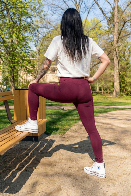 Bavlněné dámské legíny s vysokým pasem, do 180 cm (prodloužené) – vínové