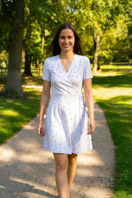 Bavlněné kojicí šaty s mašlí Jsem máma – bílé s puntíky