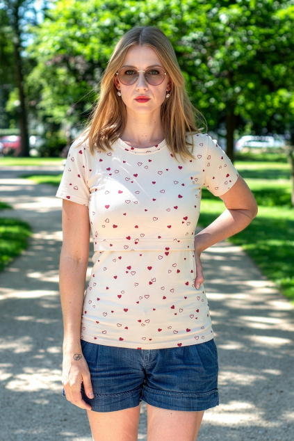 BIO bavlněné kojicí tričko, srdíčka na přírodním ecru | Jsem máma