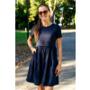 Společenské kojící a těhotenské šaty tmavě modré na svatbu na křtiny bavlněné