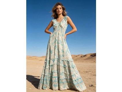 robe longue a imprime col v elastique a la taille vert d eau 6a510e38b8a66