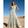 robe longue a imprime col v elastique a la taille vert d eau 6a510e38b8a66
