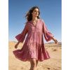robe mi longue a imprime avec effet dorure coupe evasee style delave rose 6a01dc801c130