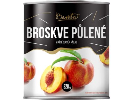 11 - Kompot Bassta Broskve půlené v mírně sladkém nálevu 820g