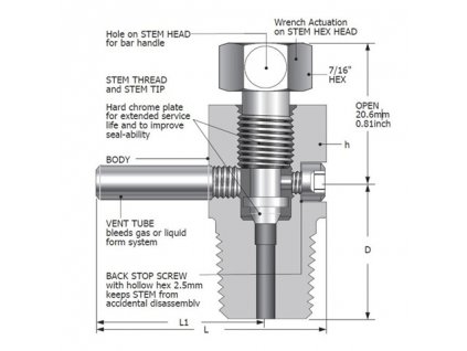 Odvzdušňovací ventil řady VBV s vnějším závitem 1/2" NPT